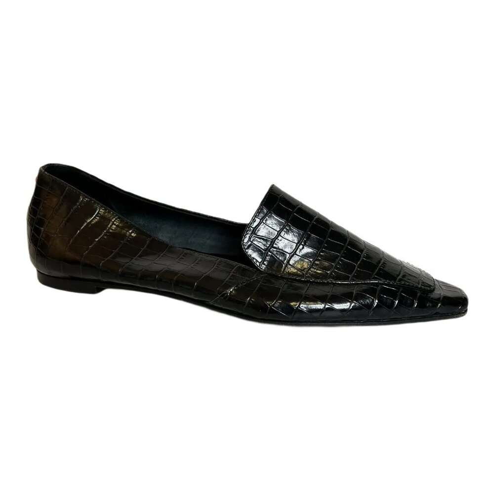 Aeyde Black Croc-Embossed Loafers